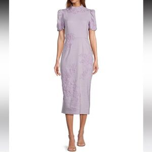 NWT Antonio Melani Willow Floral Applique Mock Neck Short Sleeve Midi Dress